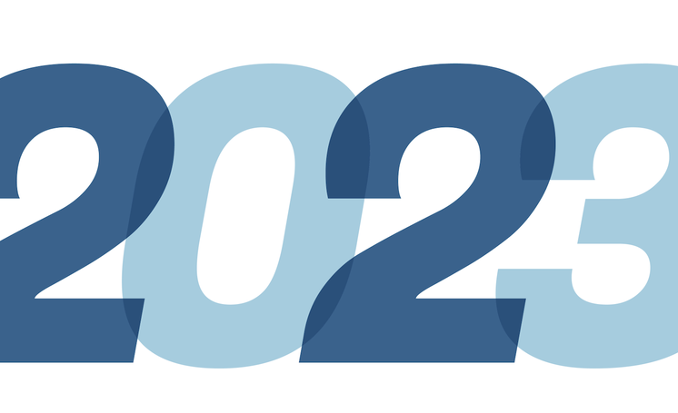 Texte alternatif : "Les chiffres représentant l'année 2023 en couleurs dégradées de bleu.