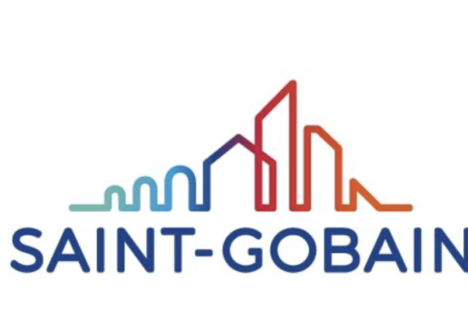 Logo de l'entreprise Saint-Gobain représentant des silhouettes architecturales colorées stylisées.