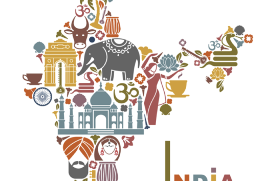 Image illustrant symboliquement l'Inde avec des motifs culturels traditionnels et des éléments emblématiques.