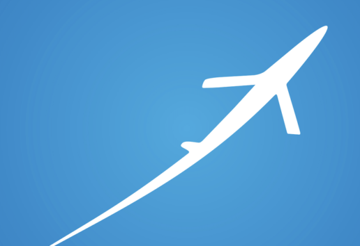 Illustration d'un avion en vol ascendant sur fond bleu clair.