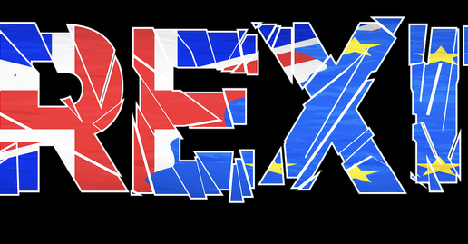 Texte alternatif : "Logo représentant le mot 'BREXIT' avec les drapeaux du Royaume-Uni et de l'Union européenne.
