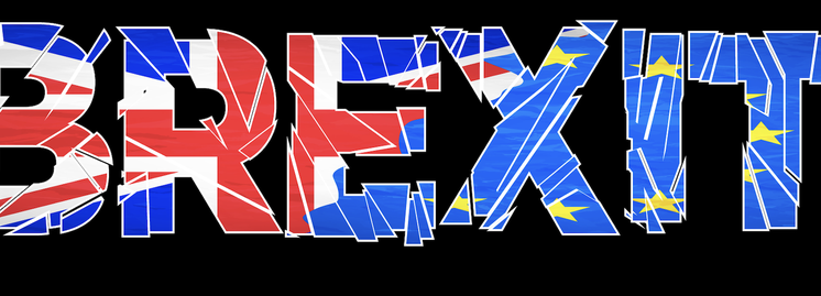 Texte alternatif : "Logo représentant le mot 'BREXIT' avec les drapeaux du Royaume-Uni et de l'Union européenne.