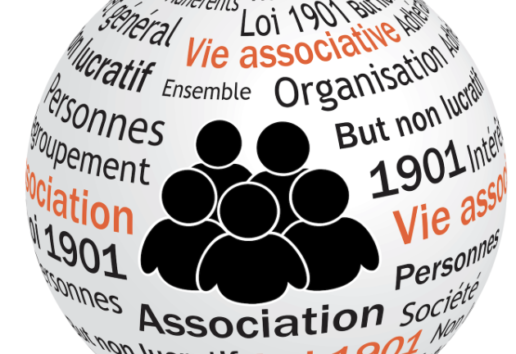 Sphère illustrant "Loi 1901" et "vie associative" avec des termes liés aux associations non lucratives et regroupements de