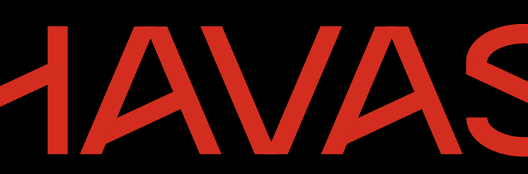 Logo de la marque Havas en lettres rouges sur fond noir.