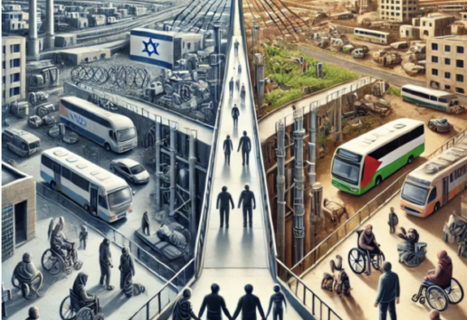 Cette image illustre une transition urbaine : pollution vs propreté, avec transports accessibles et infrastructures inclusiv