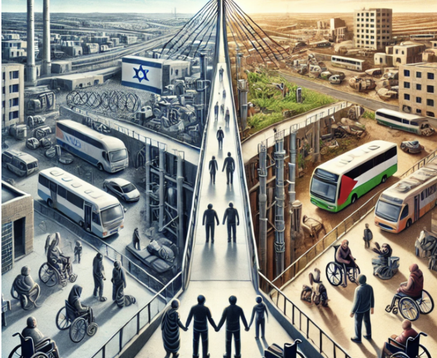 Cette image illustre une transition urbaine : pollution vs propreté, avec transports accessibles et infrastructures inclusiv