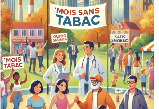 Illustration : 'Mois sans tabac' - Communauté unie pour arrêter de fumer, avec médecins et citoyens engagés.