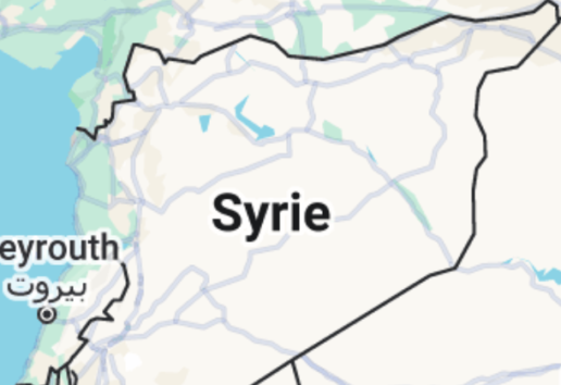 Carte simplifiée de la Syrie avec localisation de Beyrouth au Liban voisin.