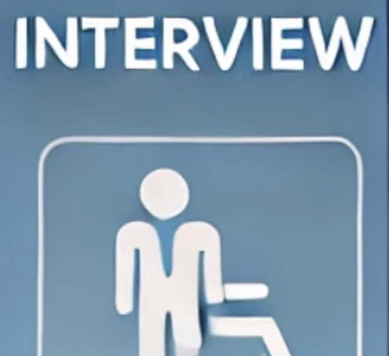 Logo indiquant une interview d'emploi avec symbole de personne en fauteuil roulant pour accessibilité. » (124 caractère