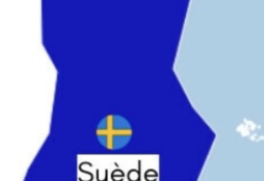 Carte simplifiée de la Suède avec son drapeau national.