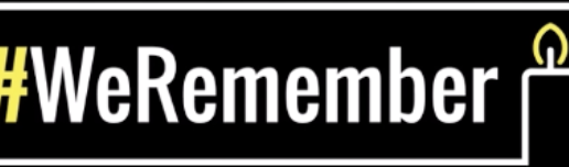 Logo avec hashtag #WeRemember et une bougie allumée, symbole de commémoration et de mémoire.