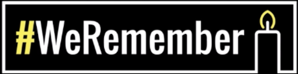 Logo avec hashtag #WeRemember et une bougie allumée, symbole de commémoration et de mémoire.