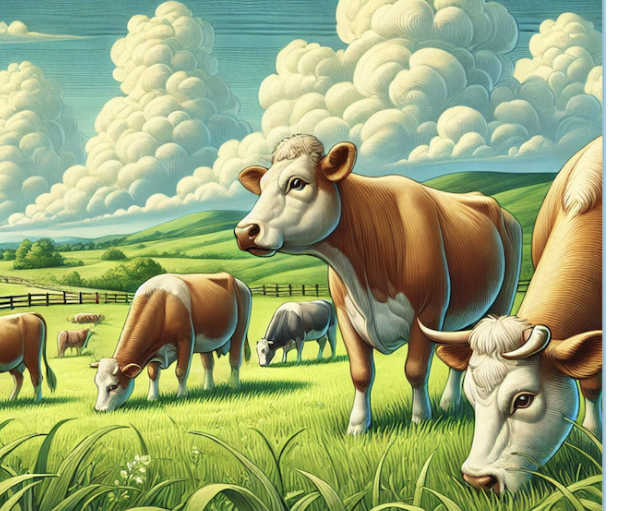 Vaches paisibles dans un vaste pré vert sous ciel nuageux.