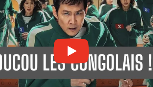 Capture de promotion d'une série : groupe en tenue verte avec un homme central en gros plan, texte « COCOU LES CONGOLAIS !