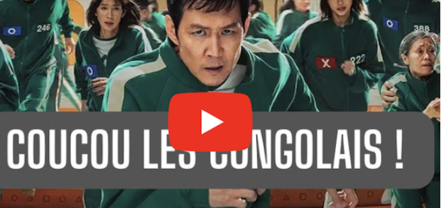 Capture de promotion d'une série : groupe en tenue verte avec un homme central en gros plan, texte « COCOU LES CONGOLAIS !