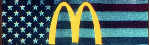 Image montrant le logo McDonald's superposé sur un drapeau américain stylisé.