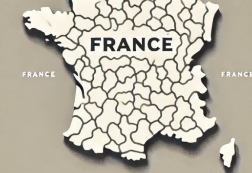 Carte stylisée de la France métropolitaine avec le mot 'FRANCE' en gros caractères au centre.