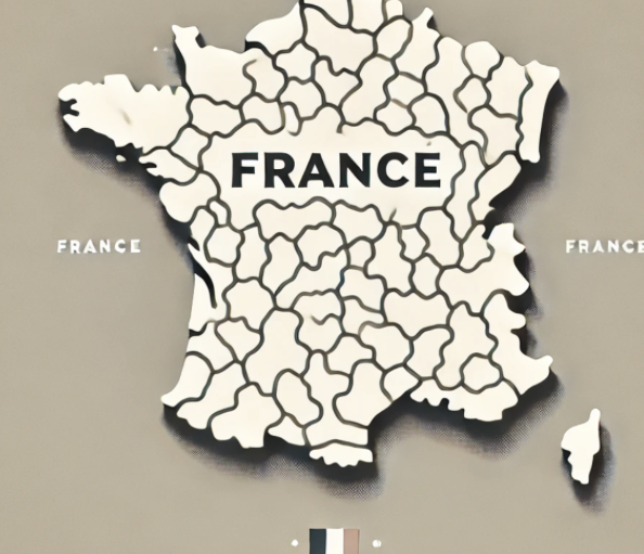 Carte stylisée de la France métropolitaine avec le mot 'FRANCE' en gros caractères au centre.